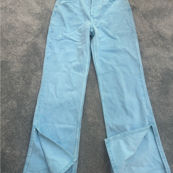 NWT Top Shop Kort Turquise Denim flares with split hem size W34 L32 US 12 - Picture 2 of 5